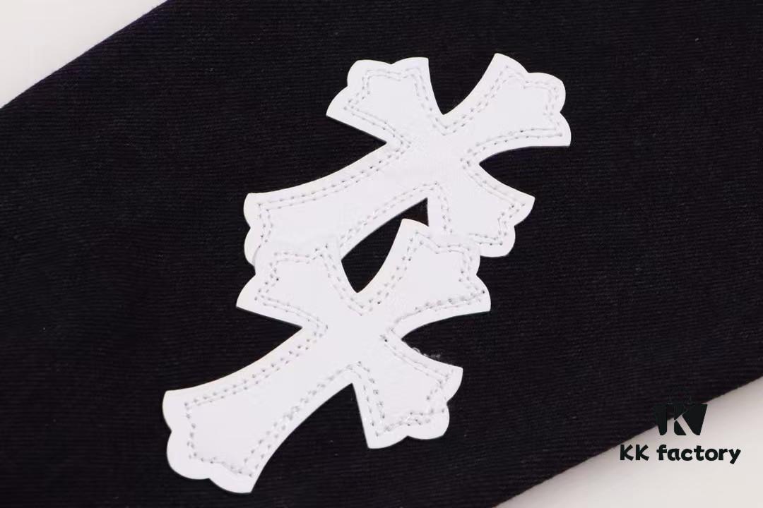 6931a3f0ccd8ab3d7af98336 Chrome Hearts White Leather Cross Patch Black Denim Shirt Jacket KL022