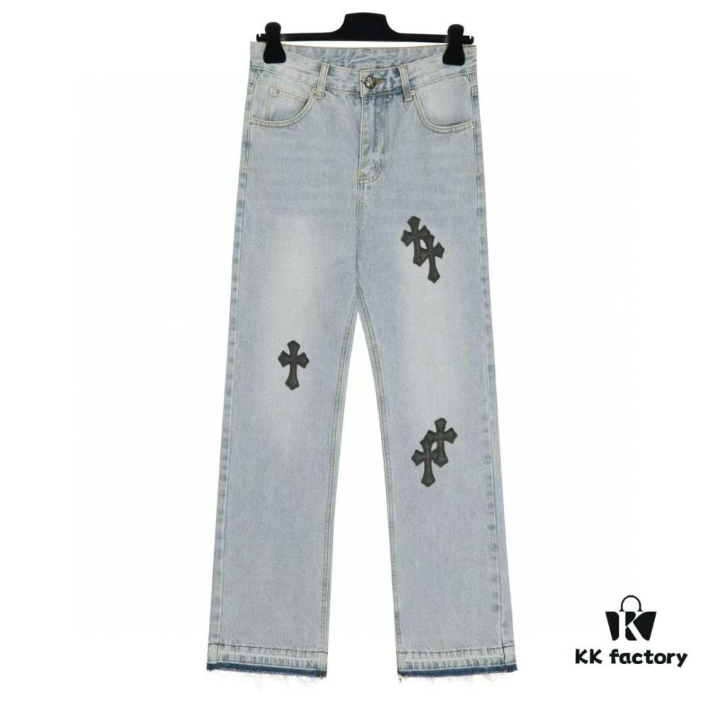 6931a3f1ccd8ab3d7af98344 Chrome Heart Cross Patch Leather Denim Jeans KL012