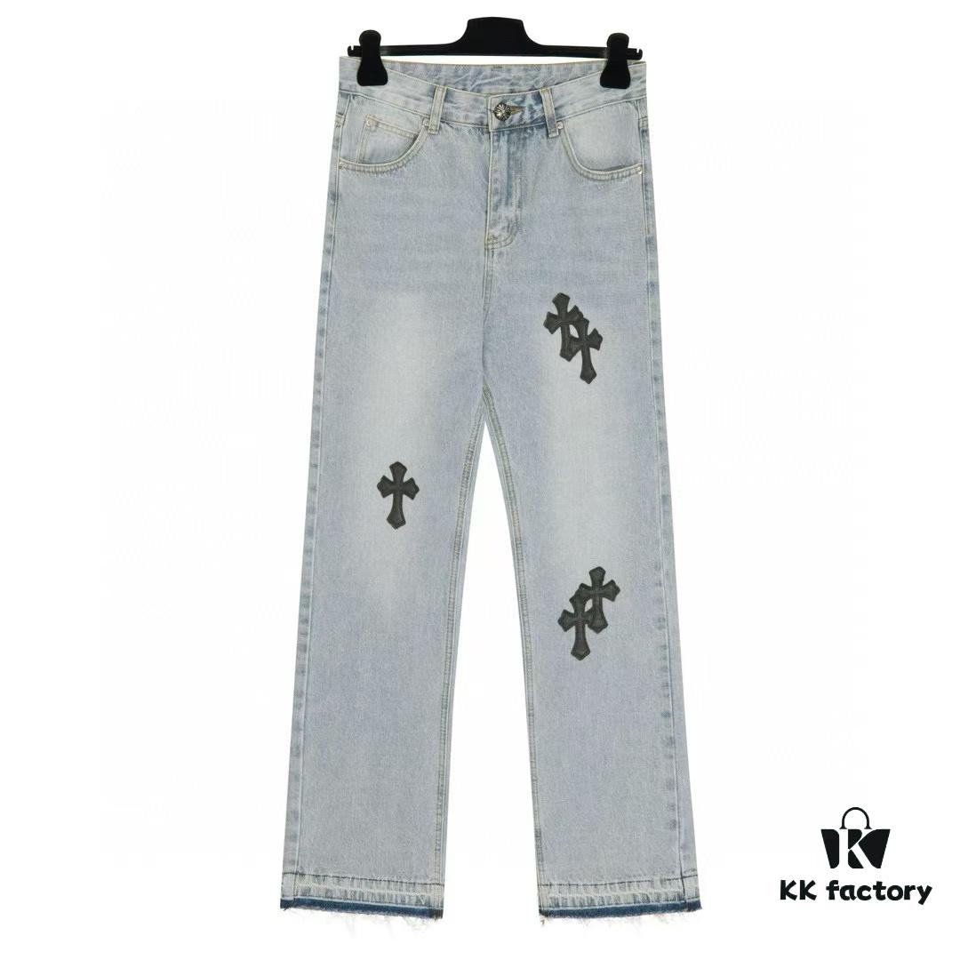 6931a3f1ccd8ab3d7af98344 Chrome Heart Cross Patch Leather Denim Jeans KL012