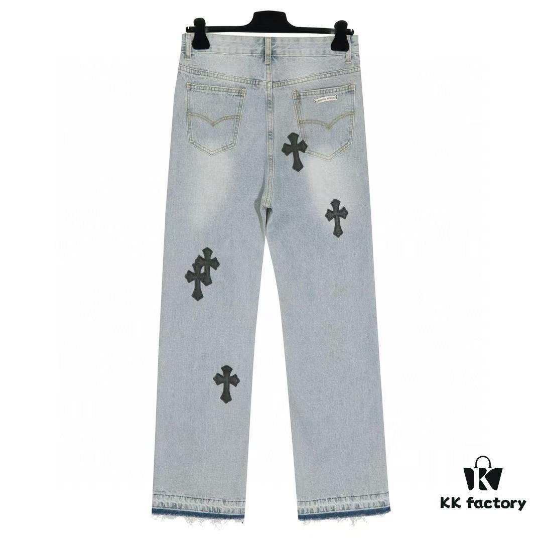 6931a3f1ccd8ab3d7af98345 Chrome Heart Cross Patch Leather Denim Jeans KL012