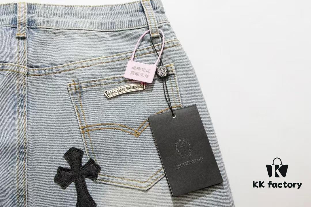 6931a3f1ccd8ab3d7af9834b Chrome Heart Cross Patch Leather Denim Jeans KL012
