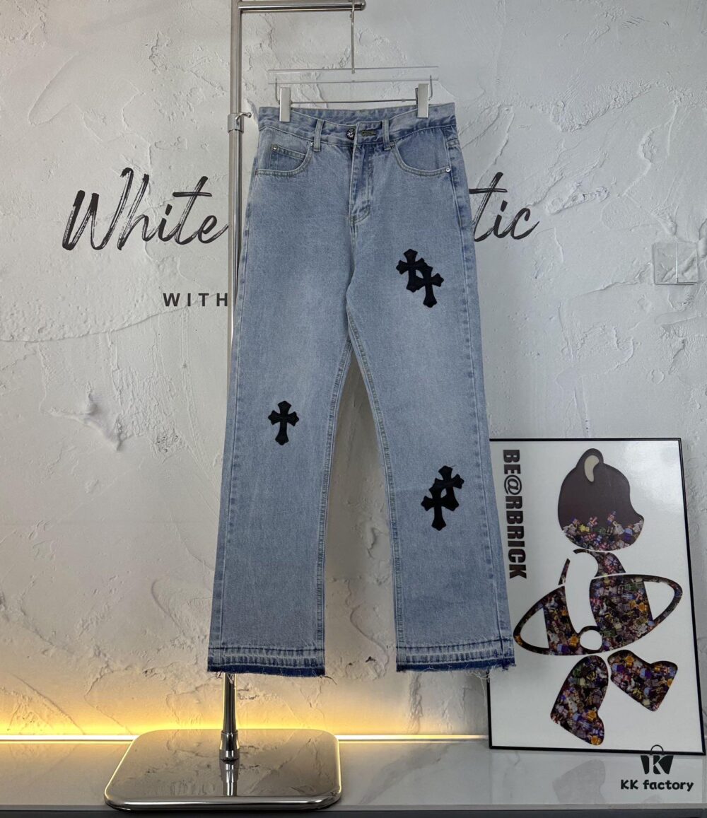 6931a3f1ccd8ab3d7af9834c Chrome Heart Cross Patch Leather Jeans KL012