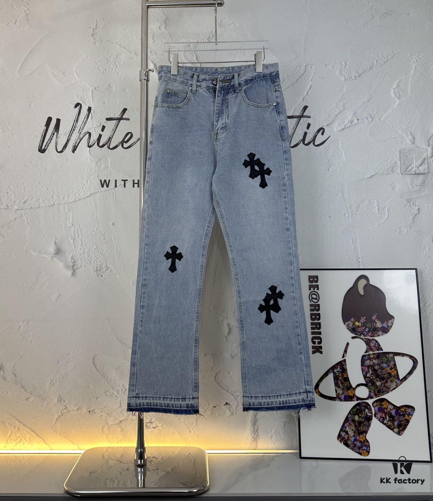 6931a3f1ccd8ab3d7af9834c Chrome Heart Cross Patch Leather Jeans KL012