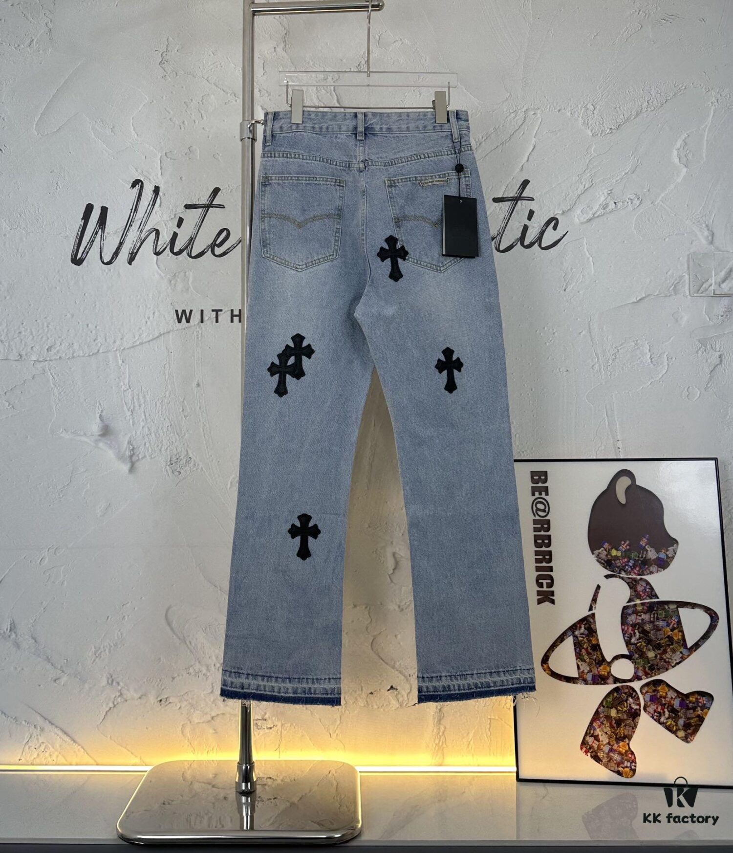 6931a3f1ccd8ab3d7af9834d Chrome Heart Cross Patch Leather Jeans KL012