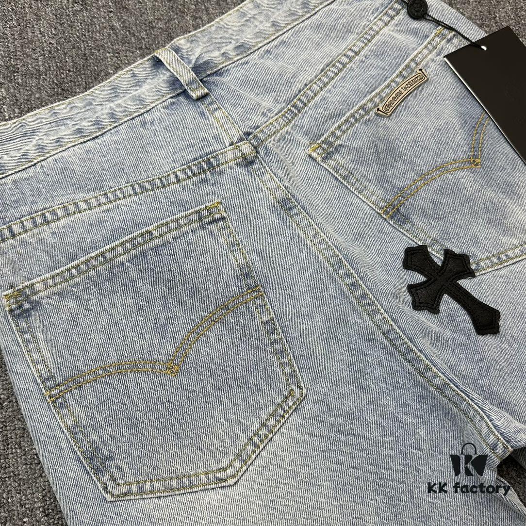 6931a3f1ccd8ab3d7af9834f Chrome Heart Cross Patch Leather Jeans KL012