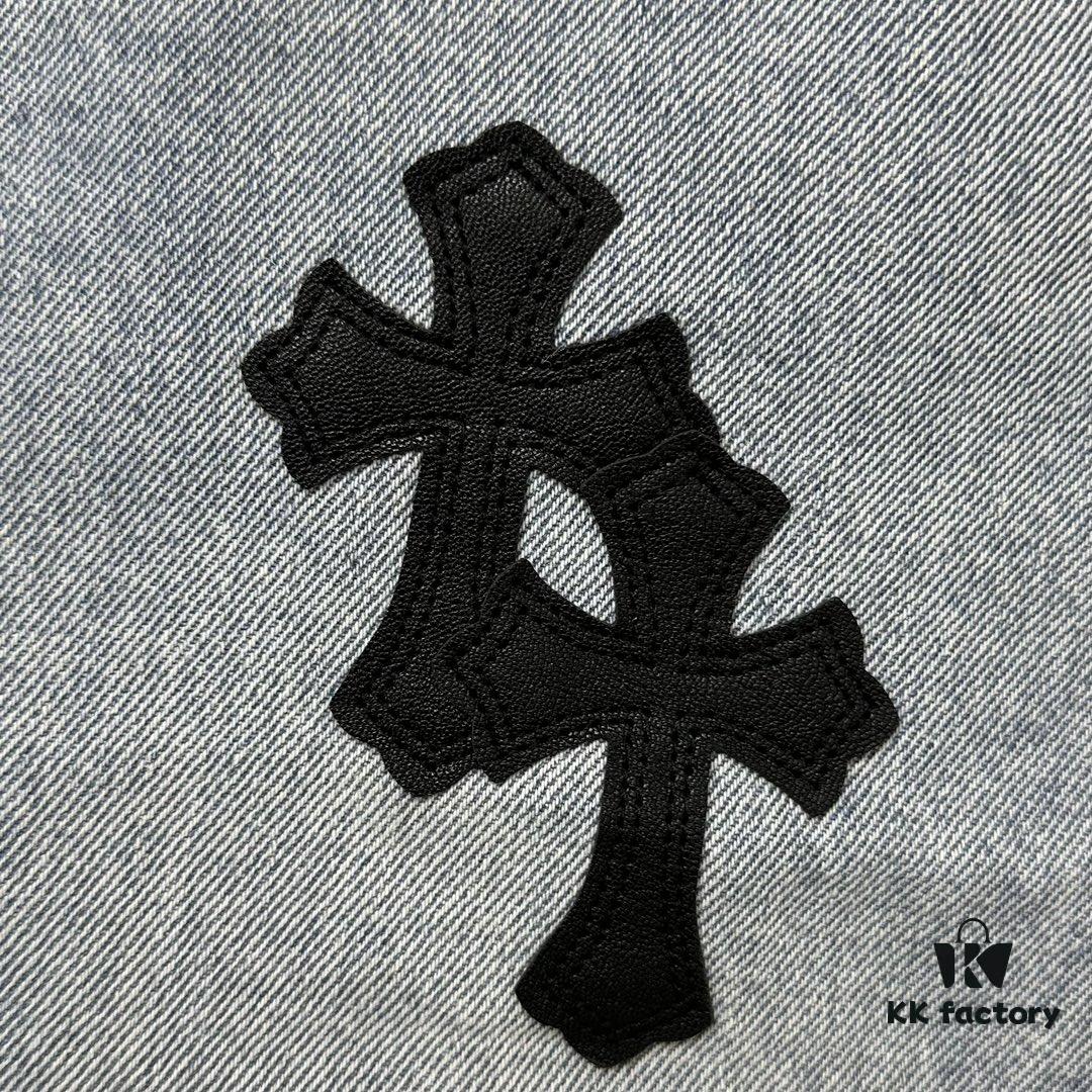 6931a3f1ccd8ab3d7af98351 Chrome Heart Cross Patch Leather Jeans KL012