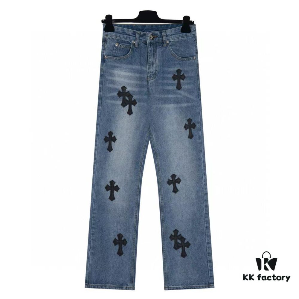 6931a3f2ccd8ab3d7af98355 Chrome Hearts CH Kl005 Heavy Washed Destroyed Denim Jeans in Black