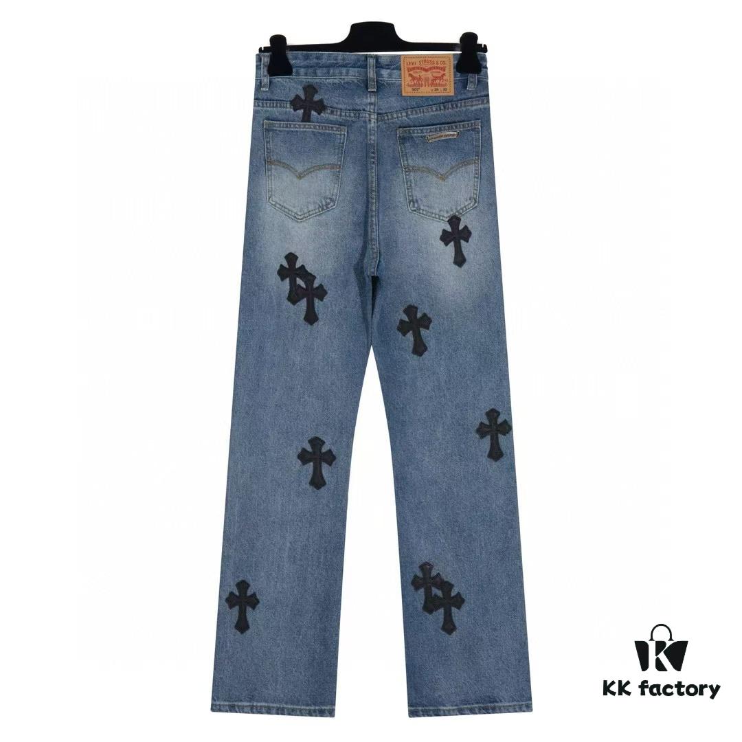 6931a3f2ccd8ab3d7af98356 Chrome Hearts CH Kl005 Heavy Washed Destroyed Denim Jeans in Black