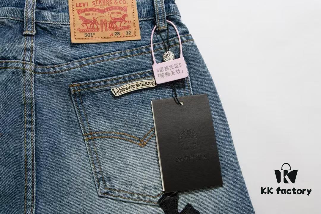 6931a3f2ccd8ab3d7af9835b Chrome Hearts CH Kl005 Heavy Washed Destroyed Denim Jeans in Black