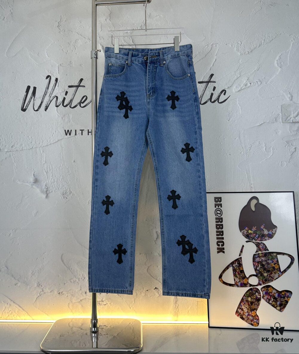 6931a3f2ccd8ab3d7af9835c Chrome Hearts CH Kl005 Heavy Washed Destroyed Premium Denim Jeans in Black
