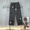 6931a3f5ccd8ab3d7af98396 Chrome Hearts Matty Boy Sex Records Patchwork Leather Cross Denim Jeans - Heavy Washed Canvas, Custom Silver Hardware, Hand-Embroidered Cross with Rare Leather Patches, High-Waist Rugged Design