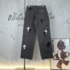 6931a3f5ccd8ab3d7af98397 Chrome Hearts Matty Boy Sex Records Patchwork Leather Cross Denim Jeans - Heavy Washed Canvas, Custom Silver Hardware, Hand-Embroidered Cross with Rare Leather Patches, High-Waist Rugged Design