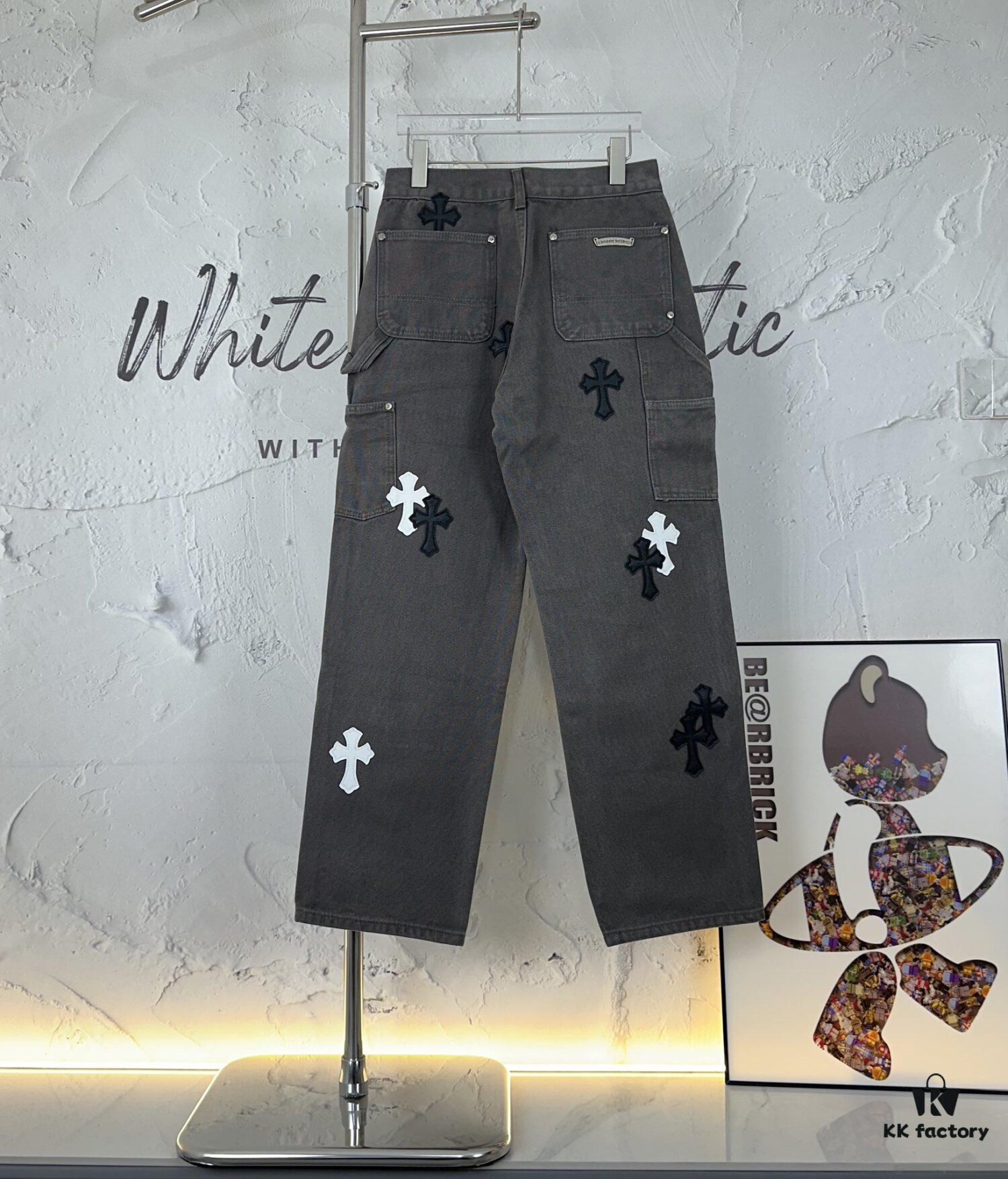 6931a3f5ccd8ab3d7af98397 Chrome Hearts Matty Boy Sex Records Patchwork Leather Cross Denim Jeans - Heavy Washed Canvas, Custom Silver Hardware, Hand-Embroidered Cross with Rare Leather Patches, High-Waist Rugged Design