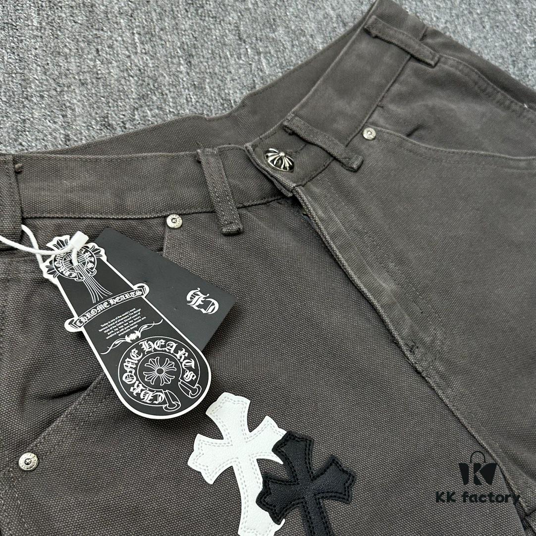 6931a3f5ccd8ab3d7af98398 Chrome Hearts Matty Boy Sex Records Patchwork Leather Cross Denim Jeans - Heavy Washed Canvas, Custom Silver Hardware, Hand-Embroidered Cross with Rare Leather Patches, High-Waist Rugged Design