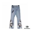 6931a3f5ccd8ab3d7af9839f Chrome Heart | KL008 Crocodile Heart Heavy Craft Maraming Horsehair Patchwork Flared Denim Jeans