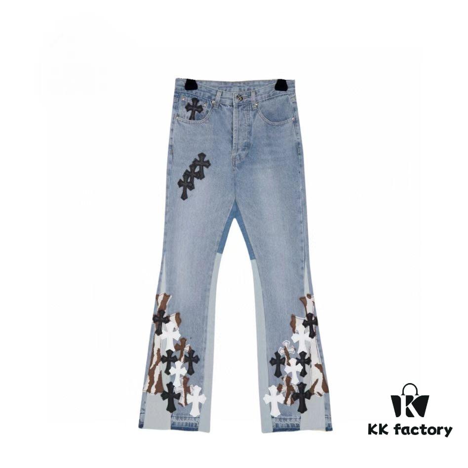 6931a3f5ccd8ab3d7af9839f Chrome Heart | KL008 Crocodile Heart Heavy Craft Maraming Horsehair Patchwork Flared Denim Jeans
