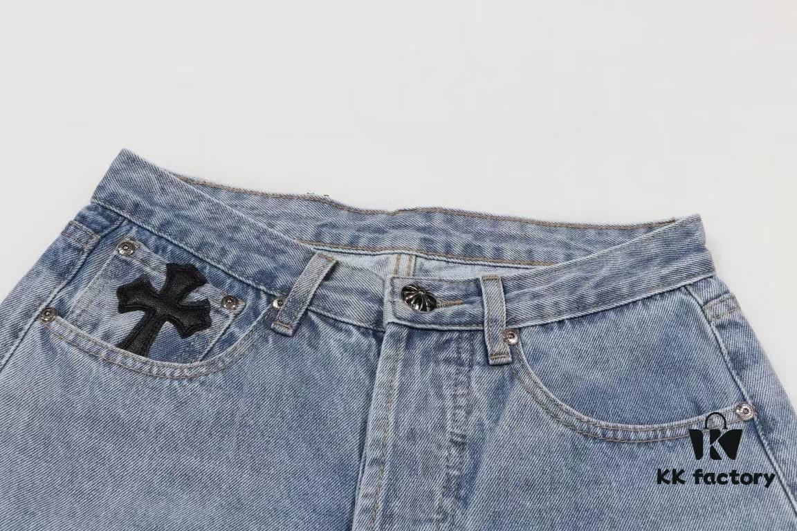 6931a3f6ccd8ab3d7af983a1 Chrome Heart | KL008 Crocodile Heart Heavy Craft Maraming Horsehair Patchwork Flared Denim Jeans