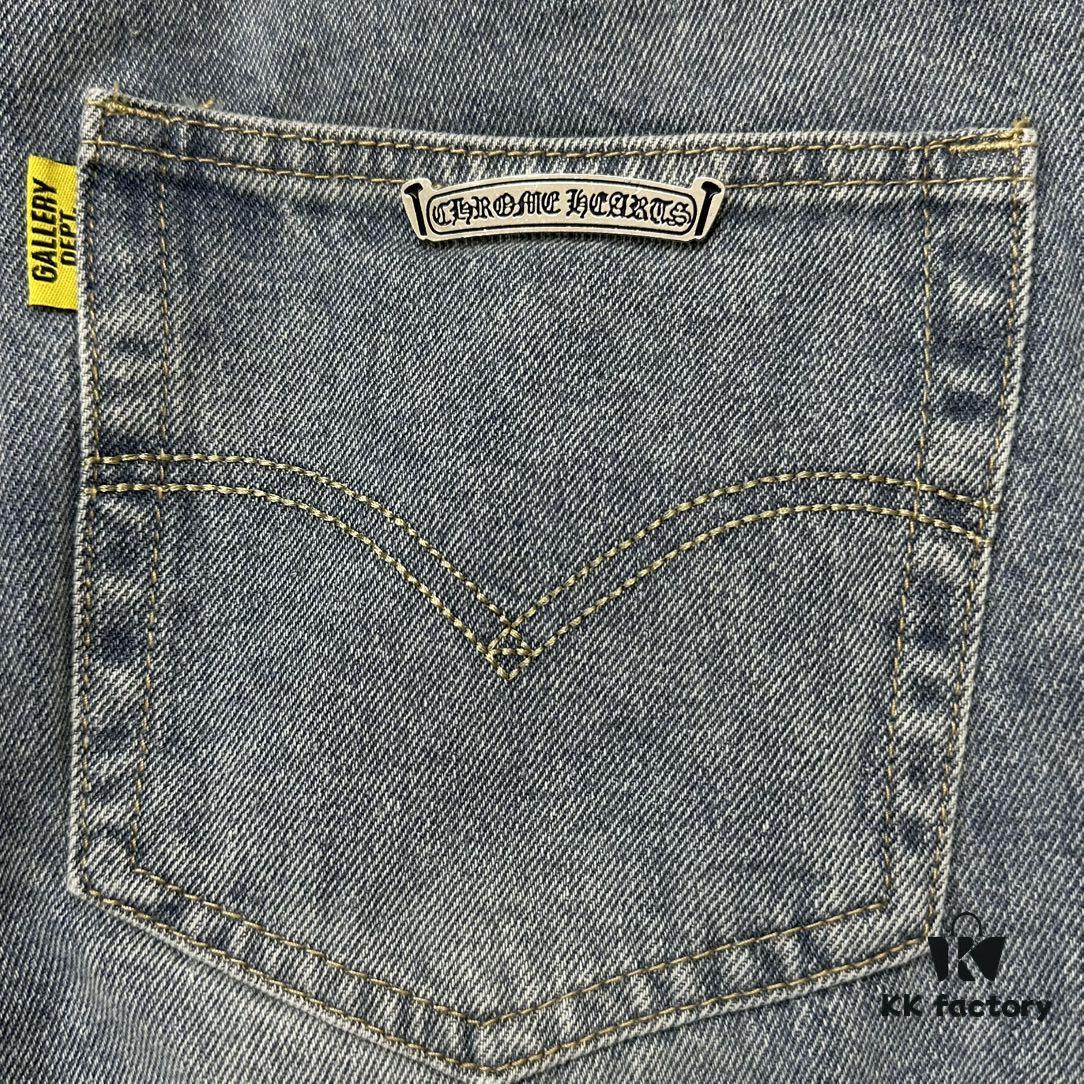 6931a3f6ccd8ab3d7af983aa Chrome Heart | KL008 Heavy Craft Mule Hair and Patchwork Flared Denim Jeans