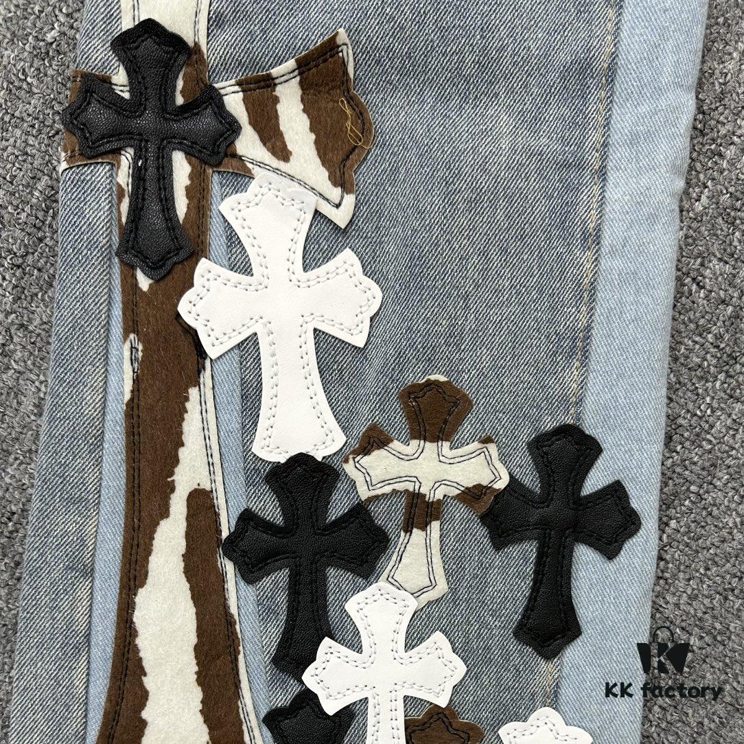 6931a3f6ccd8ab3d7af983ab Chrome Heart | KL008 Heavy Craft Mule Hair and Patchwork Flared Denim Jeans