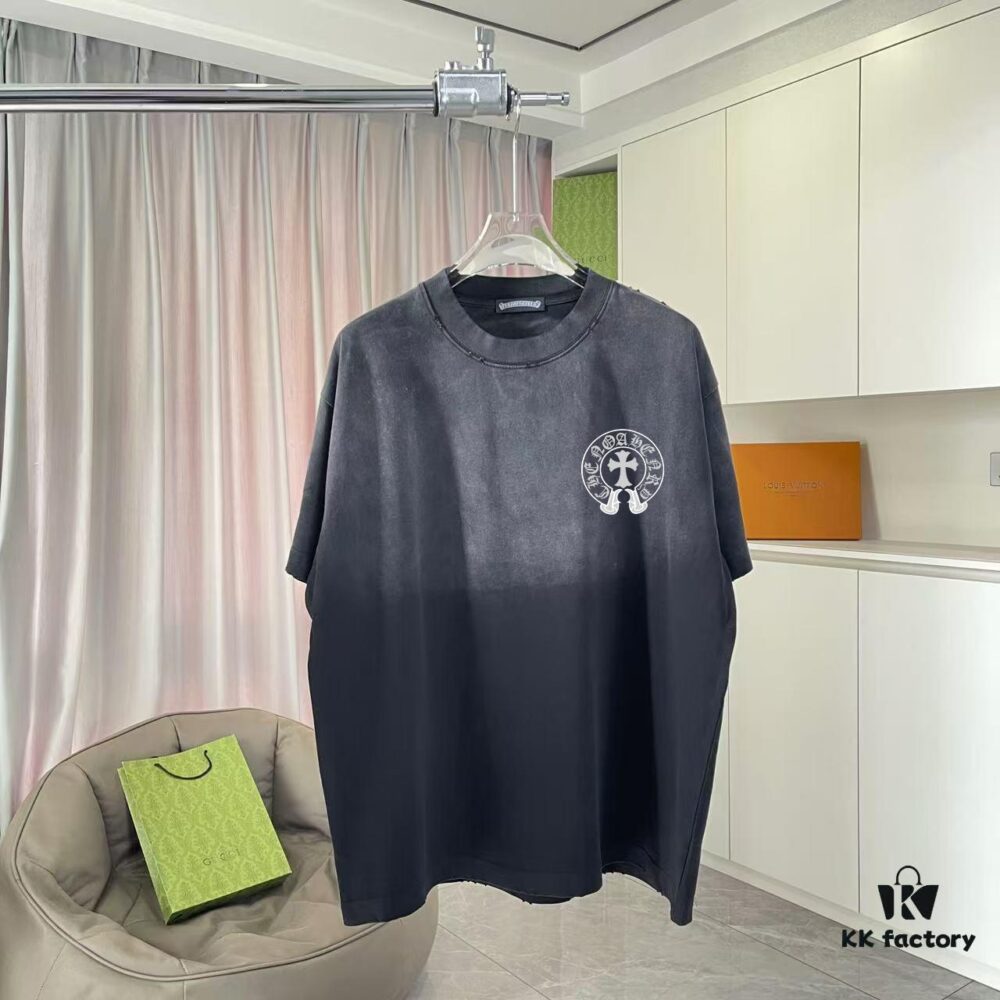 6931a3faccd8ab3d7af983f0 CH Cro* 2025 Summer New Arrival Distressed Washed Ripped Monkey Spray Buddhist Scripture Cross Print Short Sleeve T-Shirt Custom 320g Fabric Unisex