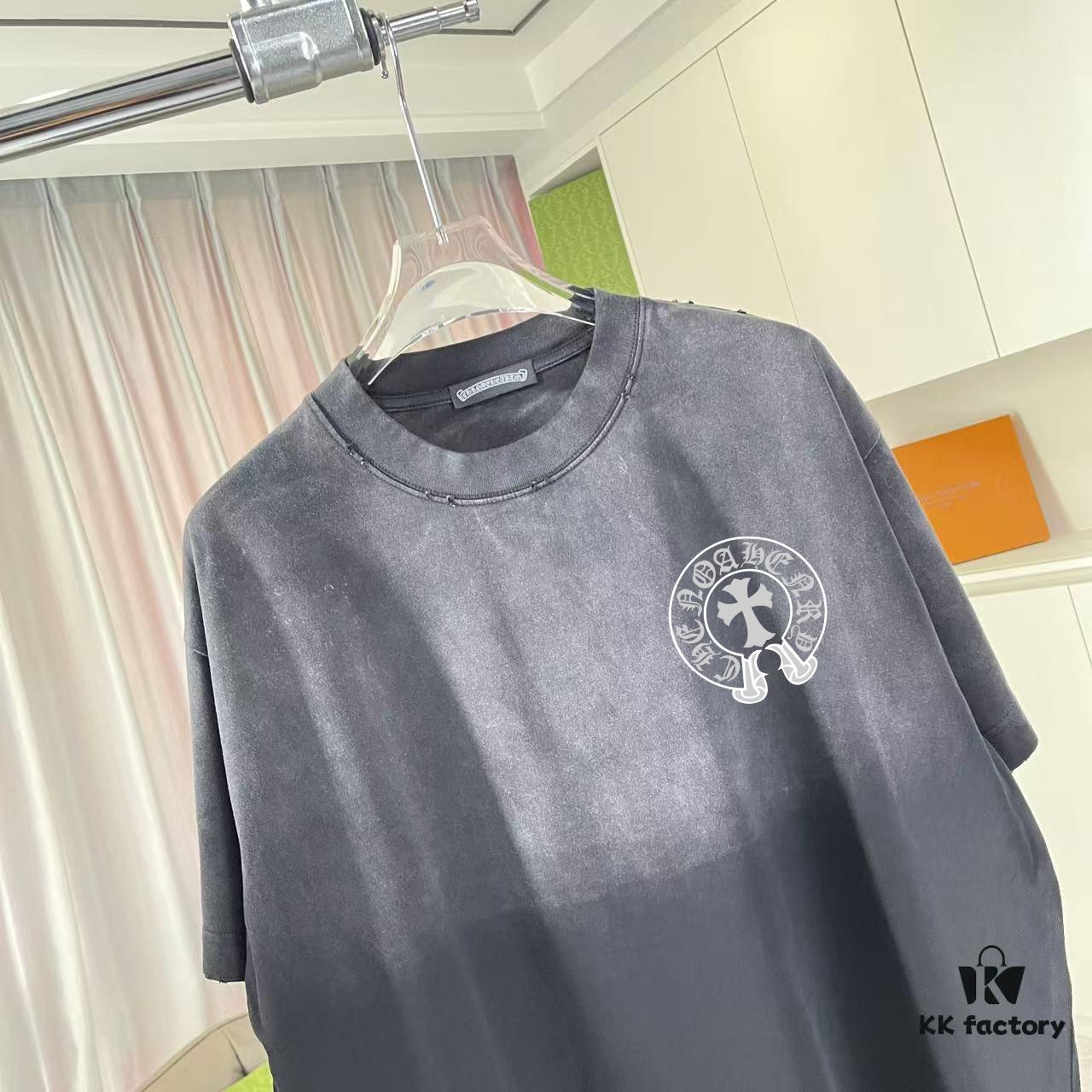 6931a3faccd8ab3d7af983f2 CH Cro* 2025 Summer New Arrival Distressed Washed Ripped Monkey Spray Buddhist Scripture Cross Print Short Sleeve T-Shirt Custom 320g Fabric Unisex