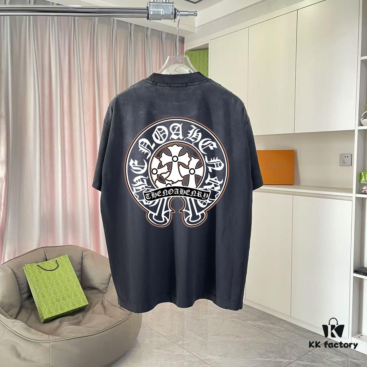 6931a3faccd8ab3d7af983f3 CH Cro* 2025 Summer New Arrival Distressed Washed Ripped Monkey Spray Buddhist Scripture Cross Print Short Sleeve T-Shirt Custom 320g Fabric Unisex