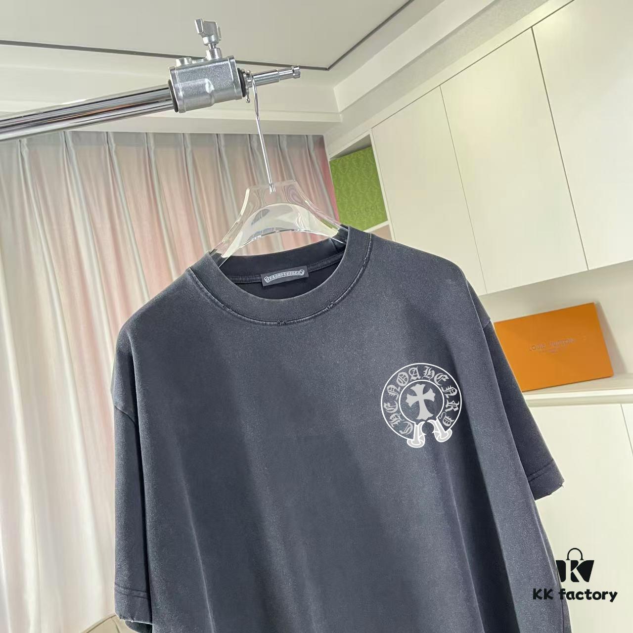 CH Crochet * 2025 Summer New Arrival Distressed Washed Short Sleeve T-Shirt with Monkey Spray and Sanskrit Cross Print Unisex Custom 320g Fabric