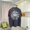 CH Crochet * 2025 Summer New Arrival Distressed Washed Short Sleeve T-Shirt with Monkey Spray and Sanskrit Cross Print Unisex Custom 320g Fabric