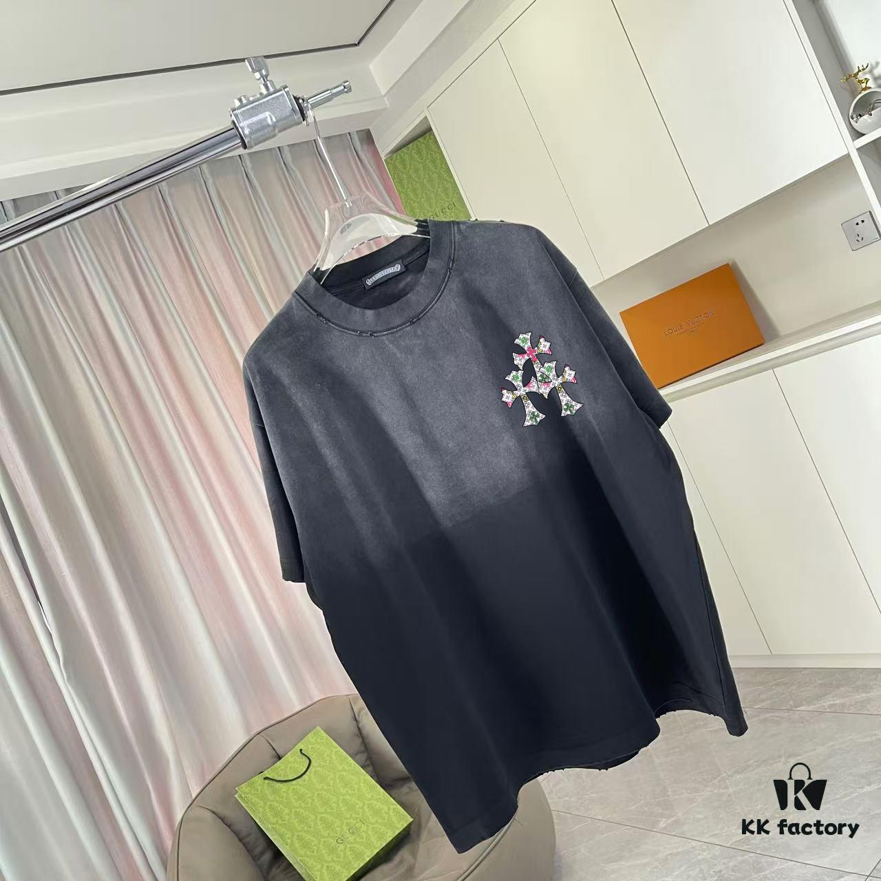 6931a3fdccd8ab3d7af98415 CH Cro* 2025 Summer New Arrival Distressed Washed T-Shirt with Monkey Spray, Sanskrit Cross Print, Short Sleeve Unisex Tee in Custom 320g Fabric