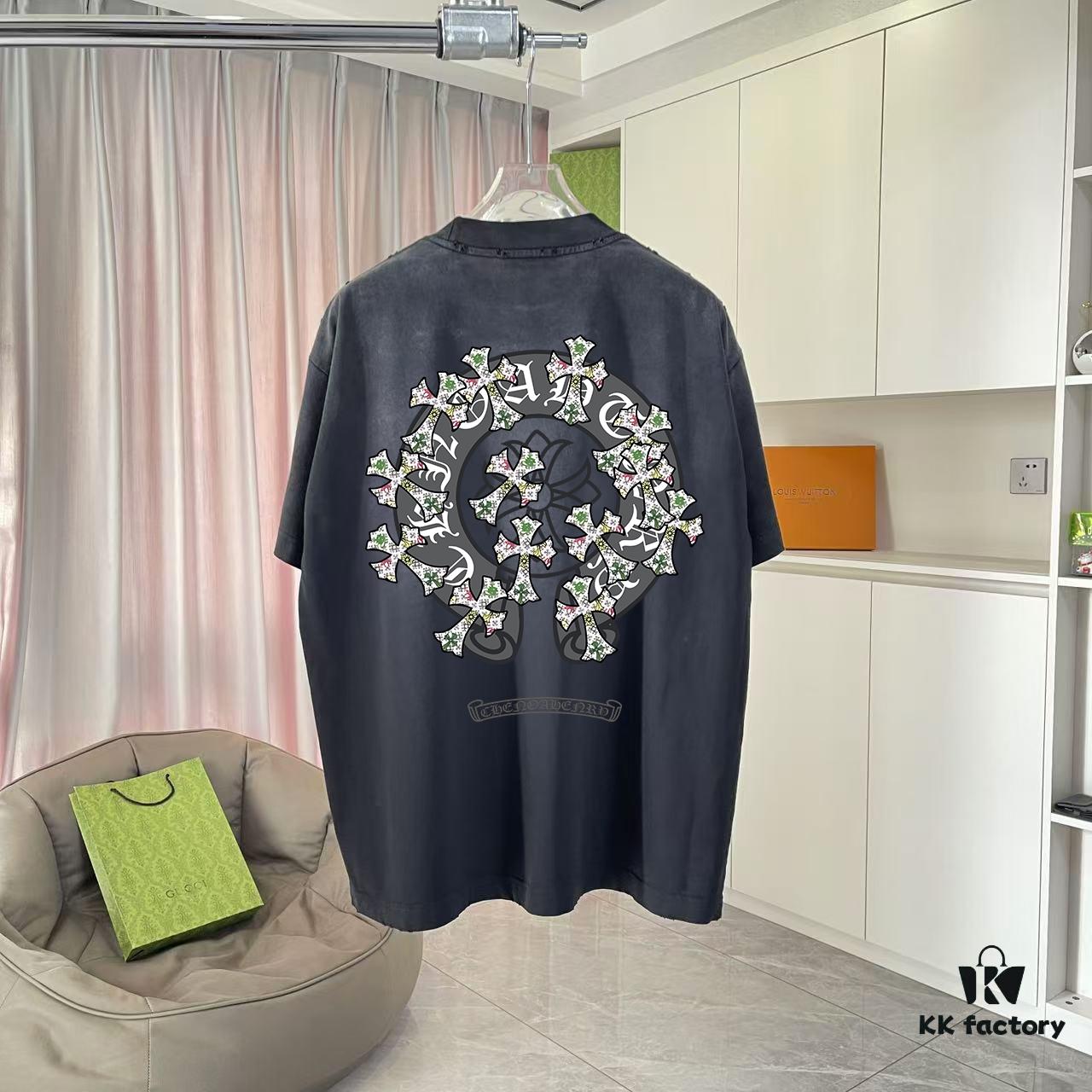 6931a3feccd8ab3d7af98417 CH Cro* 2025 Summer New Arrival Distressed Washed T-Shirt with Monkey Spray, Sanskrit Cross Print, Short Sleeve Unisex Tee in Custom 320g Fabric