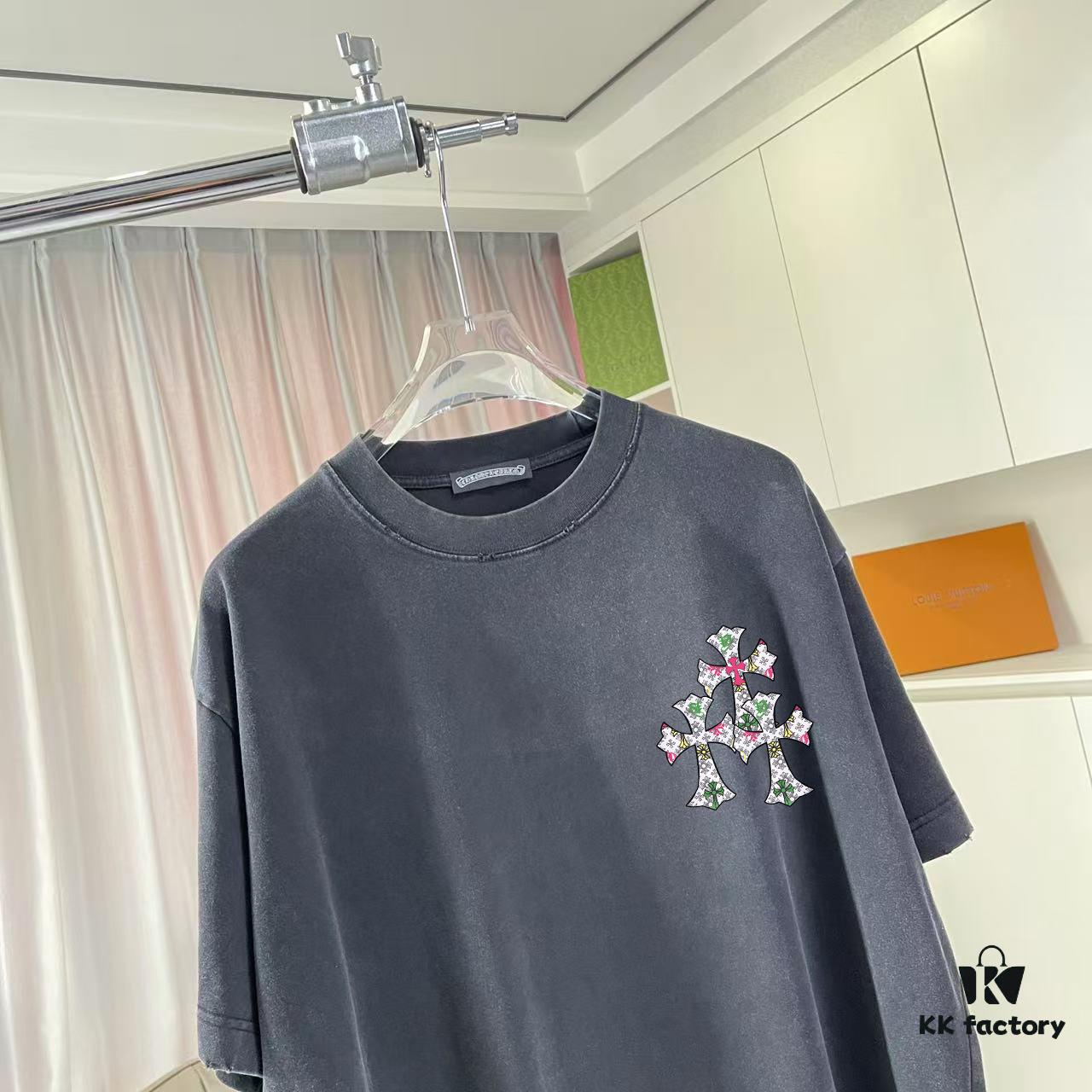 6931a3feccd8ab3d7af9841e CH Crochet 2025 Summer New Arrival Distressed Washed Short Sleeve T-Shirt with Monkey Spray and Sanskrit Cross Print Custom 320g Fabric Unisex