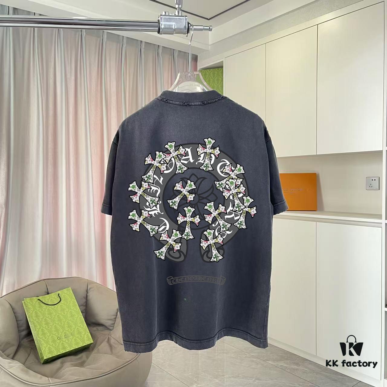 6931a3ffccd8ab3d7af9841f CH Crochet 2025 Summer New Arrival Distressed Washed Short Sleeve T-Shirt with Monkey Spray and Sanskrit Cross Print Custom 320g Fabric Unisex