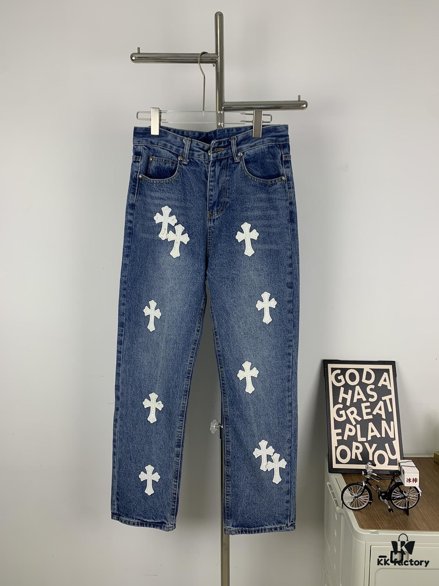6931a3ffccd8ab3d7af98424 New Chrome Hearts Leather-Patched Denim Jeans Unisex