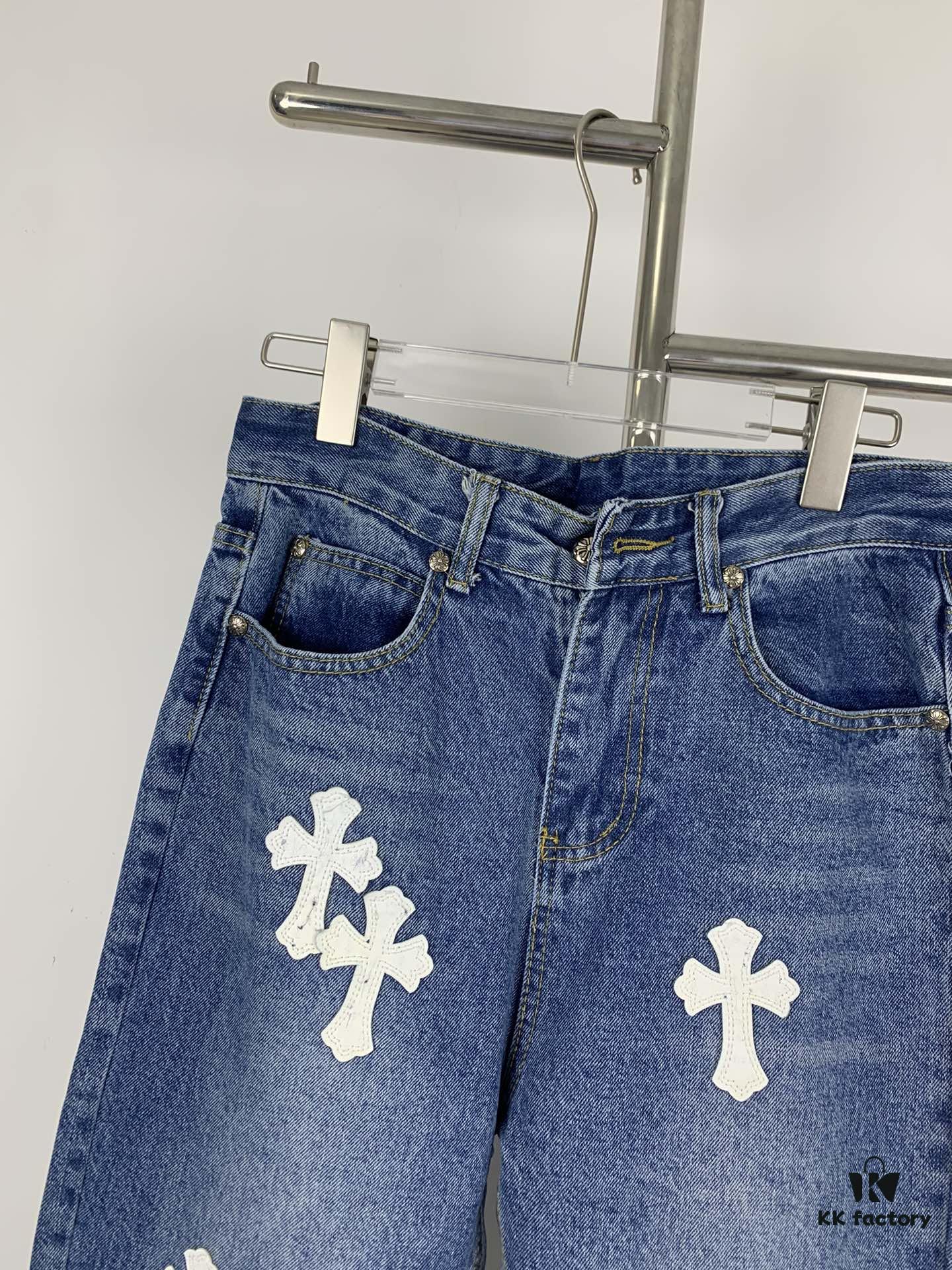 6931a3ffccd8ab3d7af98426 New Chrome Hearts Leather-Patched Denim Jeans Unisex