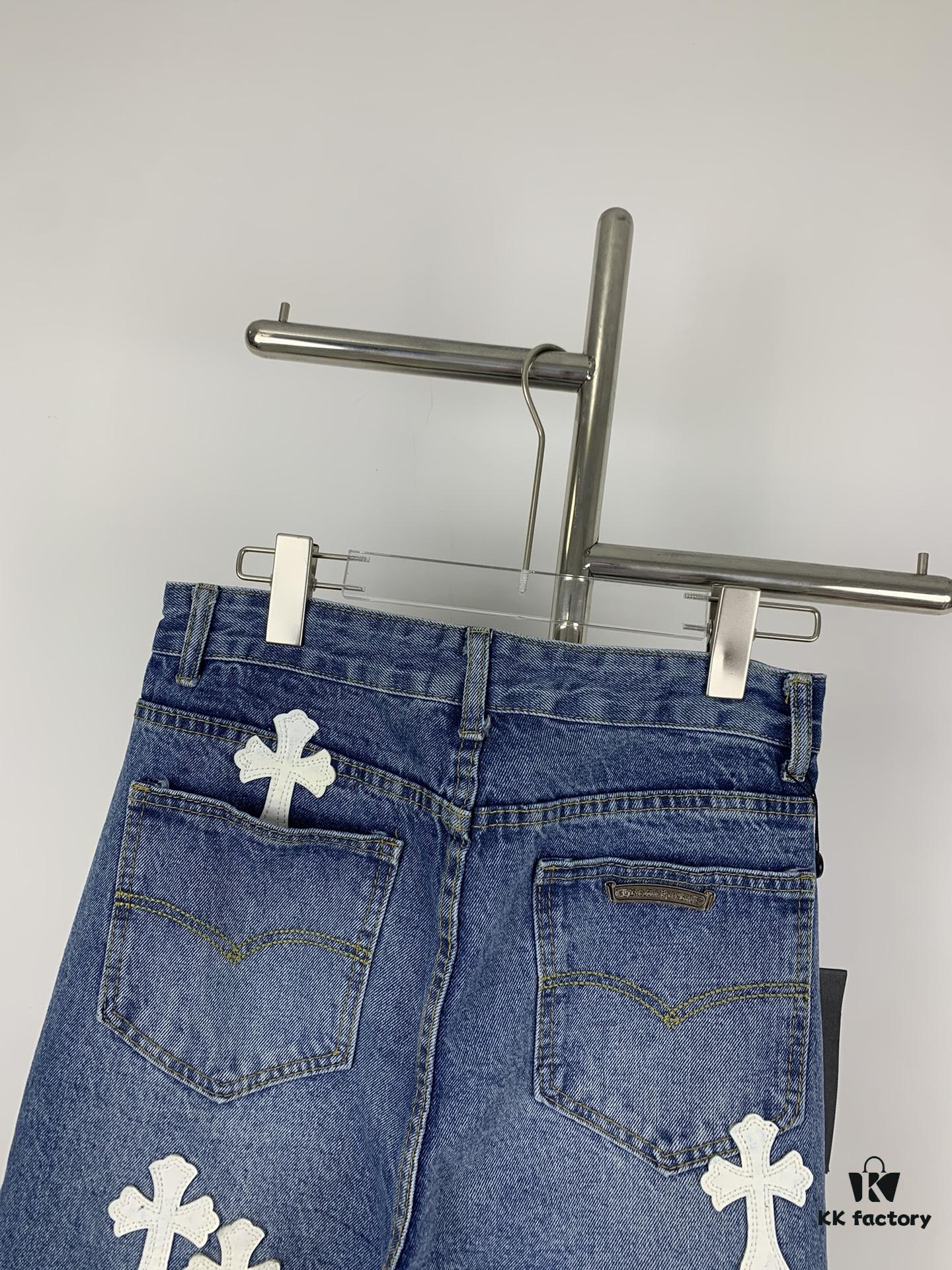 6931a3ffccd8ab3d7af98428 New Chrome Hearts Leather-Patched Denim Jeans Unisex