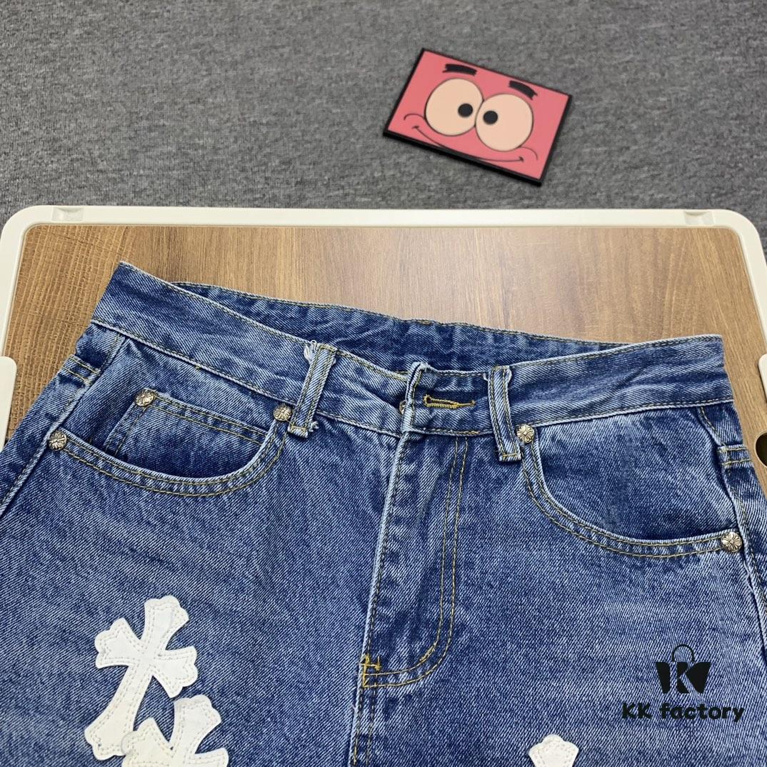 6931a3ffccd8ab3d7af98429 New Chrome Hearts Leather-Patched Denim Jeans Unisex