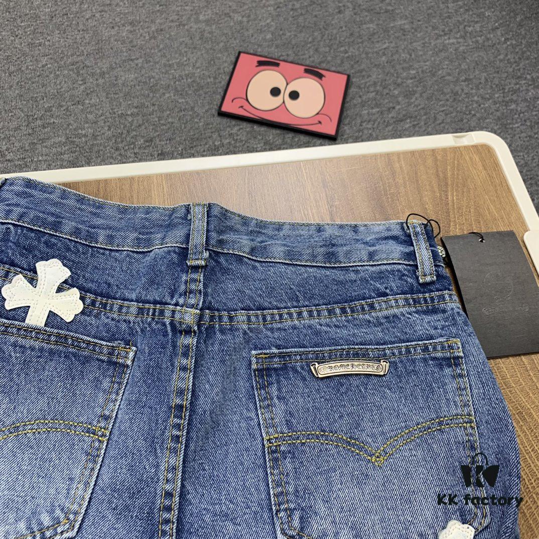 6931a3ffccd8ab3d7af9842c New Chrome Hearts Leather-Patched Denim Jeans Unisex