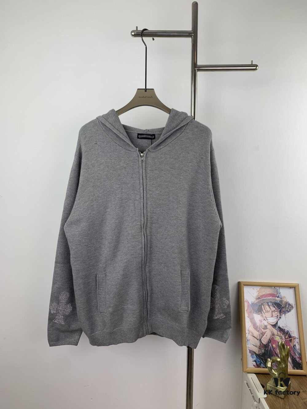 6931a400ccd8ab3d7af98430 Chrome Hearts CH Cross Classic Heavy Embellished Zip-Up Knit Hooded Sweater Coat