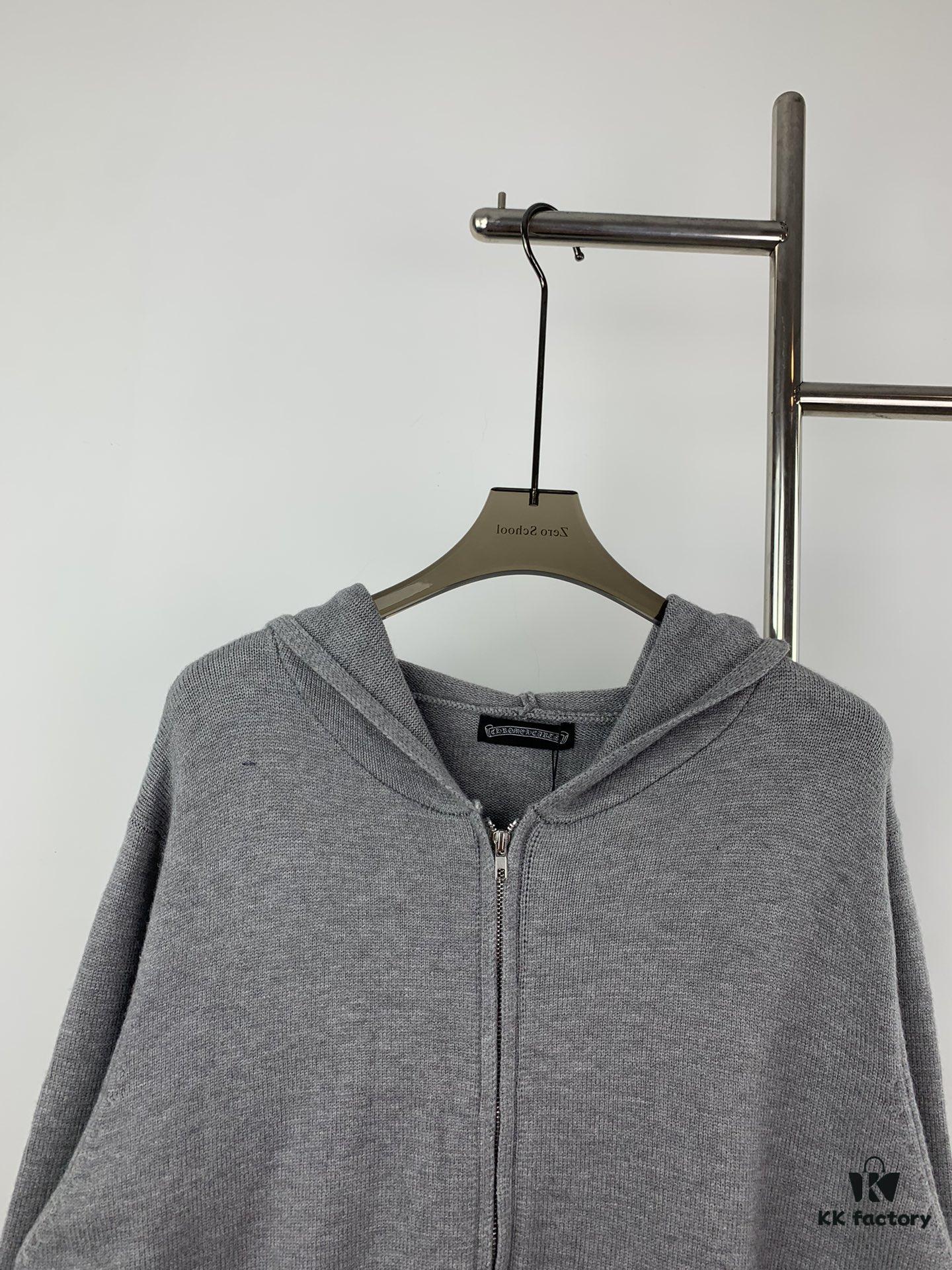 6931a400ccd8ab3d7af98432 Chrome Hearts CH Cross Classic Heavy Embellished Zip-Up Knit Hooded Sweater Coat