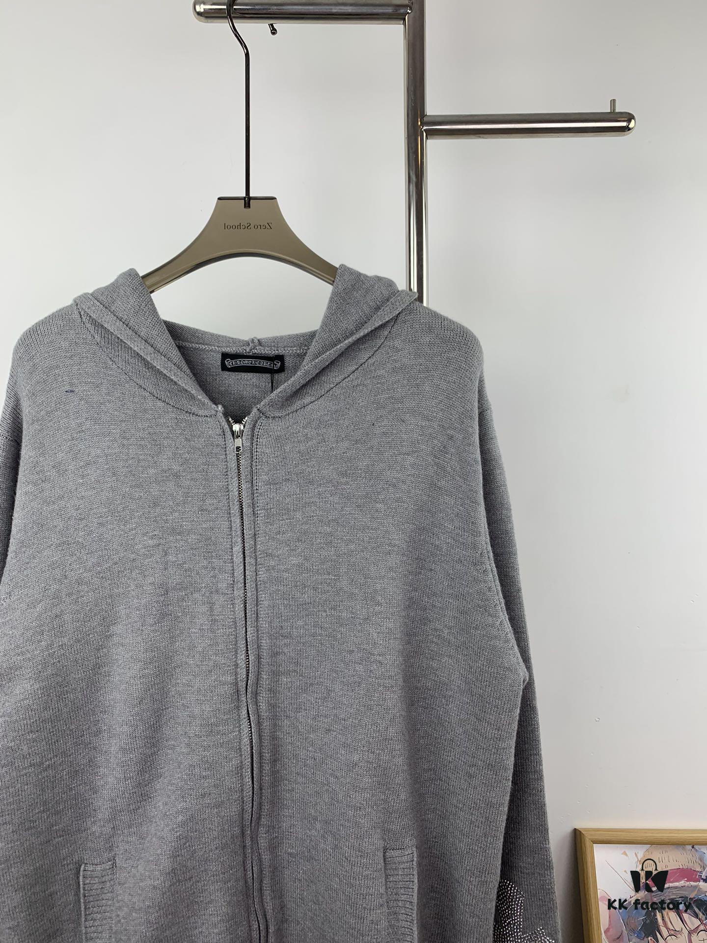 6931a400ccd8ab3d7af98433 Chrome Hearts CH Cross Classic Heavy Embellished Zip-Up Knit Hooded Sweater Coat