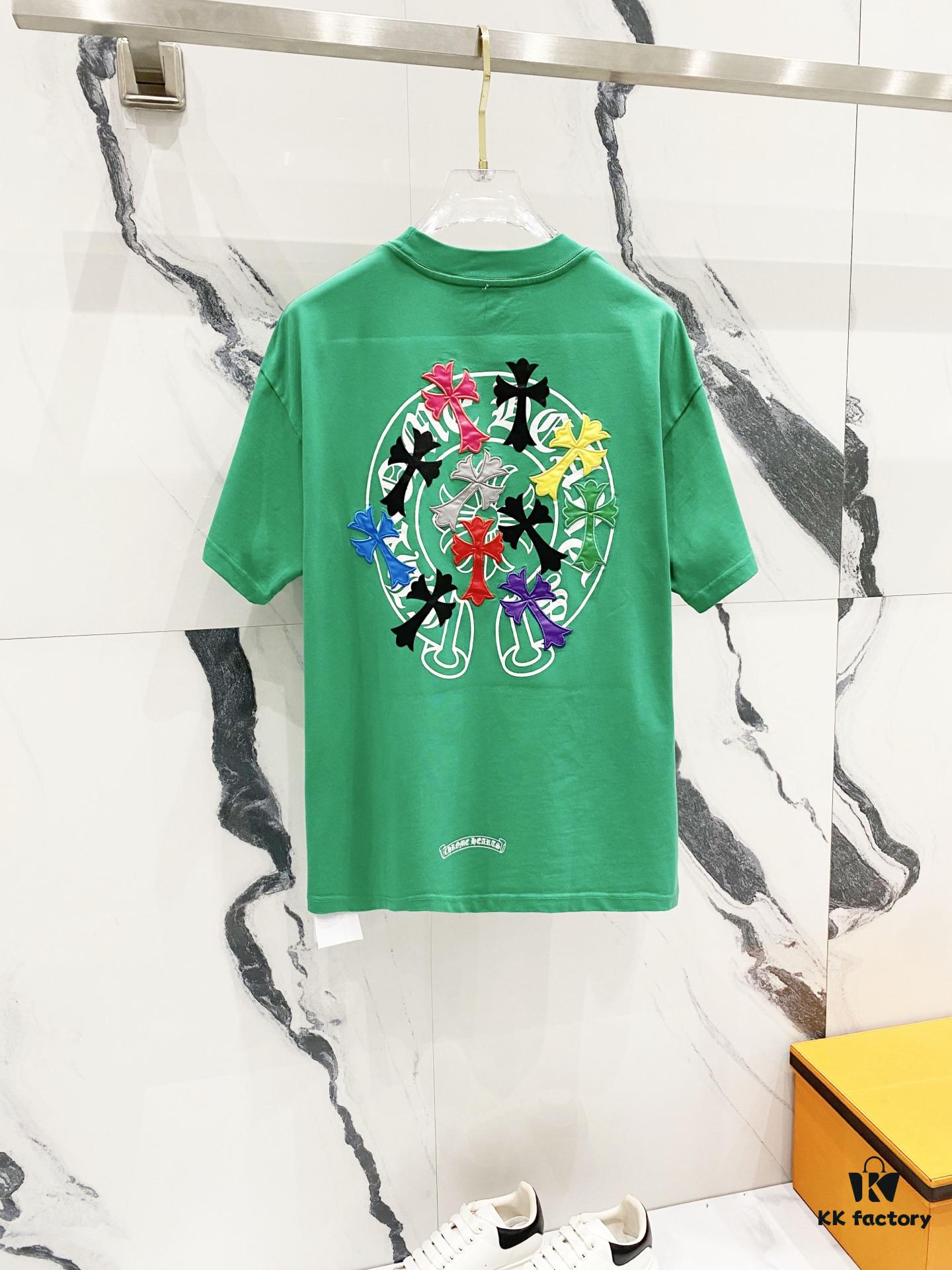 6931a405ccd8ab3d7af98494 Chrome Hearts 320g Washed Short Sleeve T-Shirt with Rainbow Embroidered Cross Sanskrit Logo