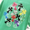 6931a405ccd8ab3d7af98497 Chrome Hearts 320g Washed Short Sleeve T-Shirt with Rainbow Embroidered Cross Sanskrit Logo