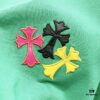 6931a406ccd8ab3d7af98499 Chrome Hearts 320g Washed Short Sleeve T-Shirt with Rainbow Embroidered Cross Sanskrit Logo