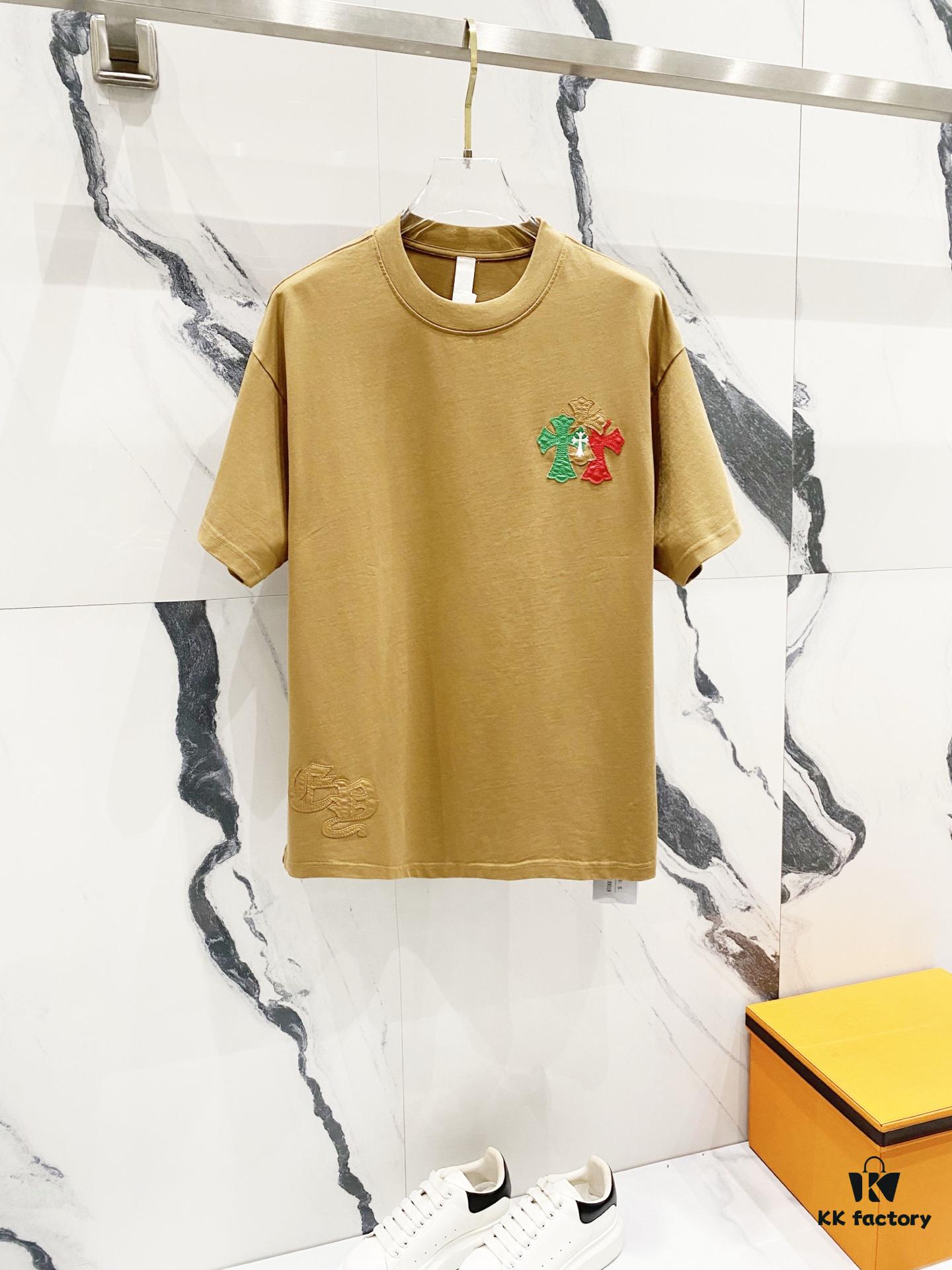 6931a407ccd8ab3d7af984b3 Chrome Hearts 320g Washed Short Sleeve T-Shirt with Leather Sanskrit Mantra and Colorful Cross Logo Front and Back