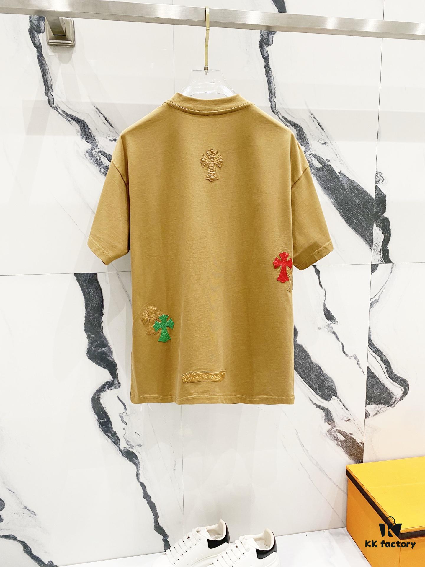 6931a407ccd8ab3d7af984b4 Chrome Hearts 320g Washed Short Sleeve T-Shirt with Leather Sanskrit Mantra and Colorful Cross Logo Front and Back