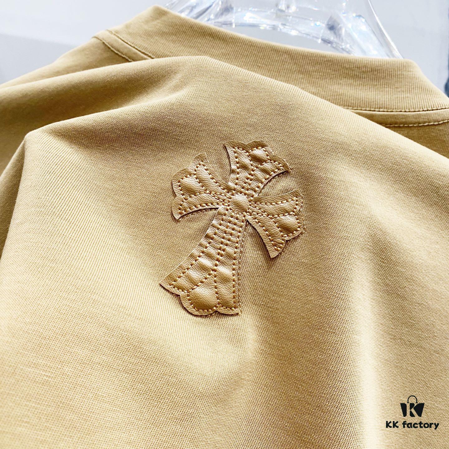 6931a407ccd8ab3d7af984b8 Chrome Hearts 320g Washed Short Sleeve T-Shirt with Leather Sanskrit Mantra and Colorful Cross Logo Front and Back