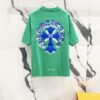 Chrome Hearts 320g Washed Short Sleeve T-Shirt with Embroidered Sanskrit Logo and Cross Patch