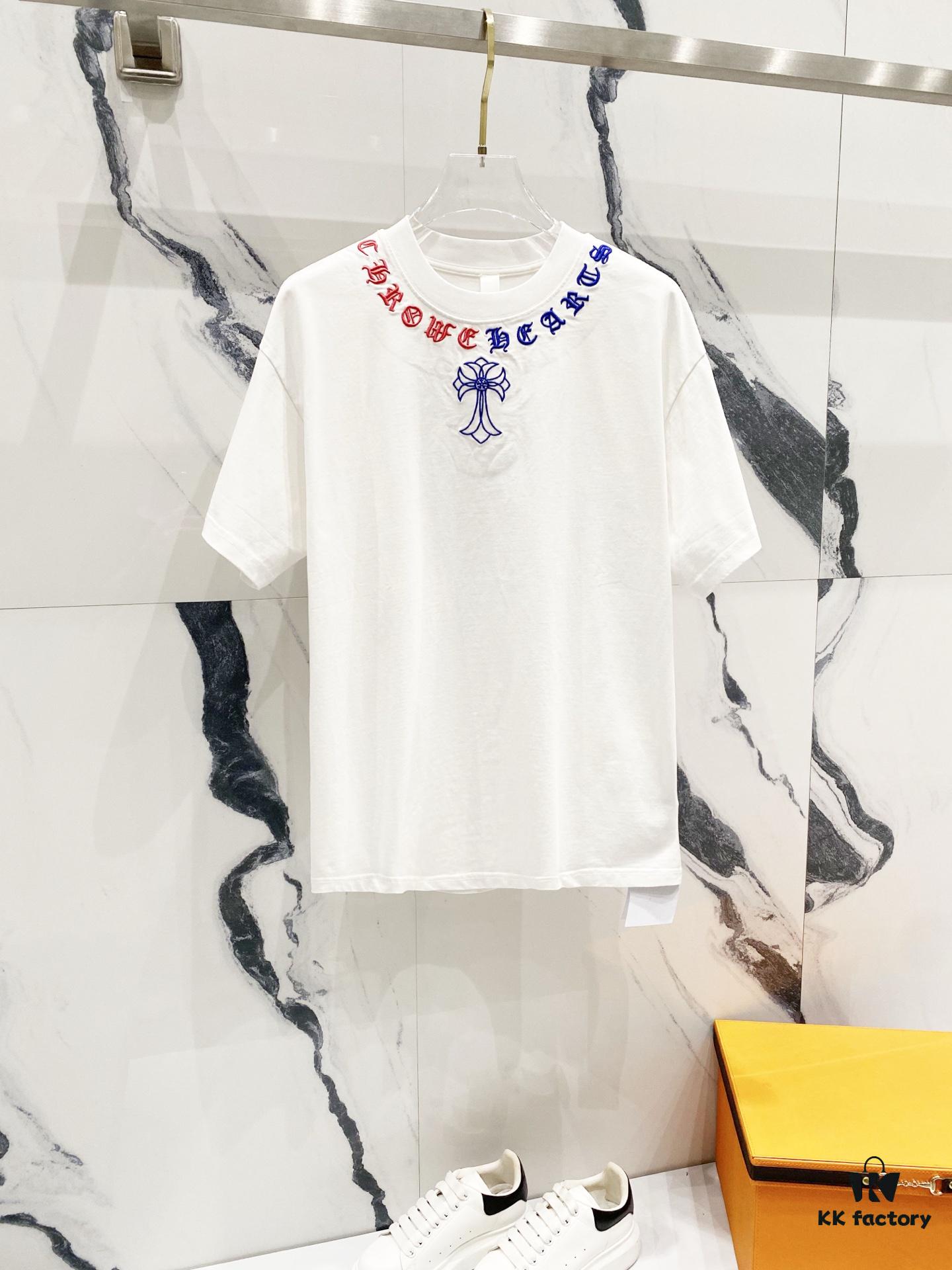 6931a409ccd8ab3d7af984d8 Chrome Hearts 320g Washed Short Sleeve T-Shirt with Embroidered Sanskrit Logo and Cross Patch