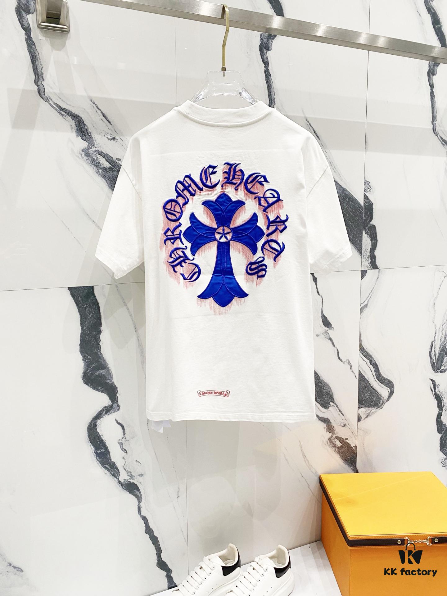 6931a409ccd8ab3d7af984d9 Chrome Hearts 320g Washed Short Sleeve T-Shirt with Embroidered Sanskrit Logo and Cross Patch