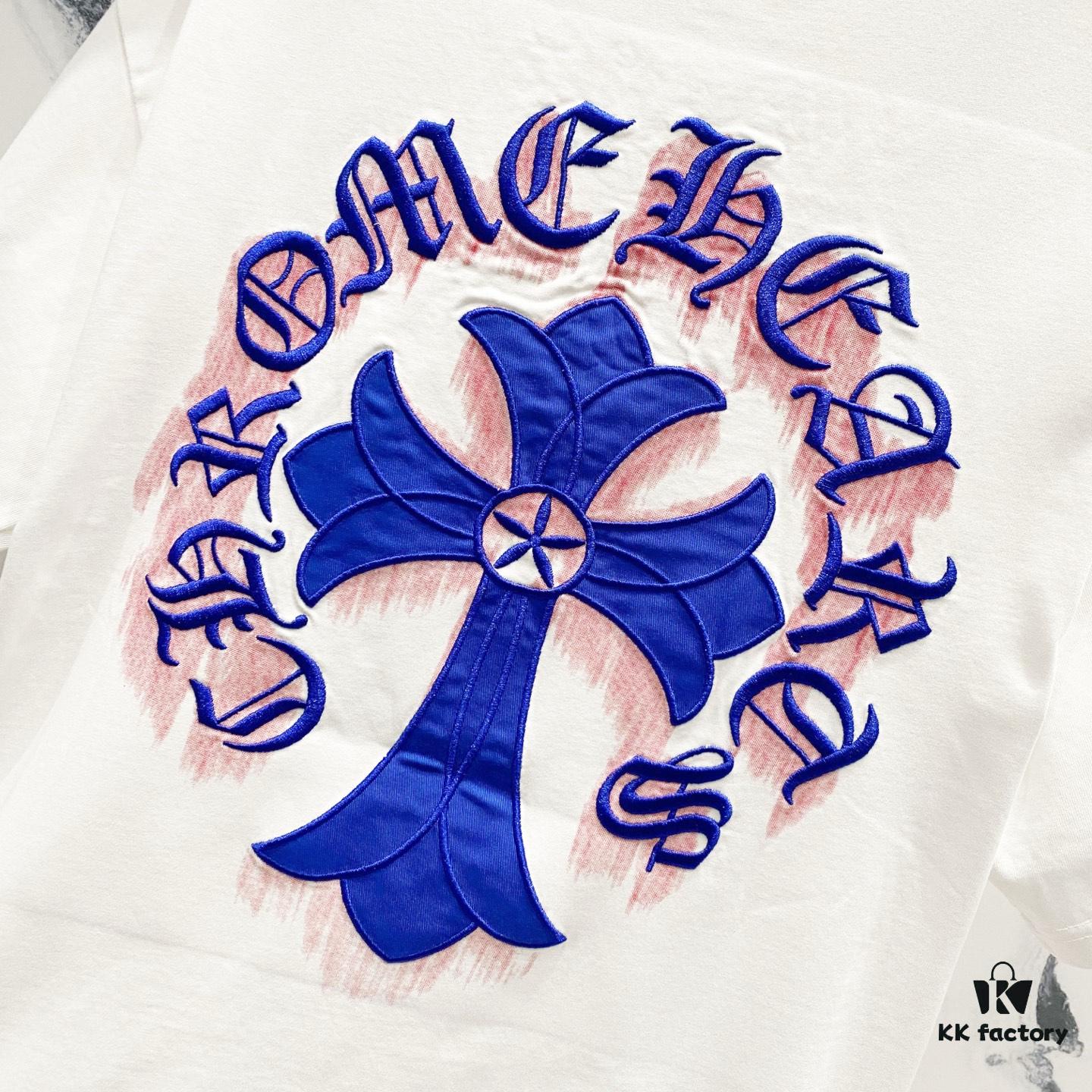 6931a409ccd8ab3d7af984dc Chrome Hearts 320g Washed Short Sleeve T-Shirt with Embroidered Sanskrit Logo and Cross Patch